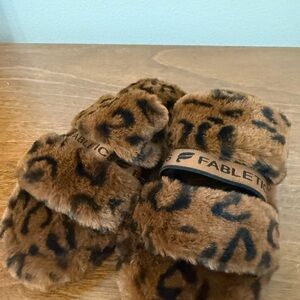 Fabletics Brown Leopard Fuzzy Slippers